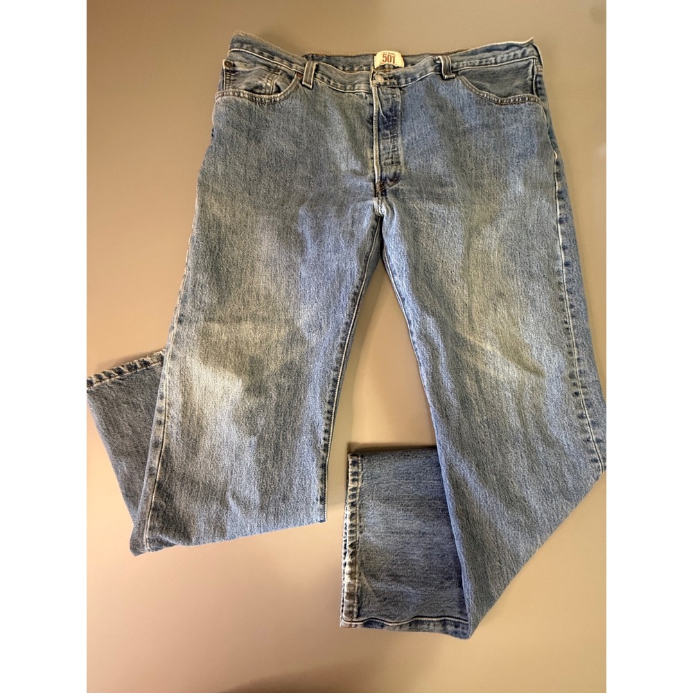 Levis 501 Original Straight Leg Button Fly Medium Wash Blue Denim Jeans 42x32